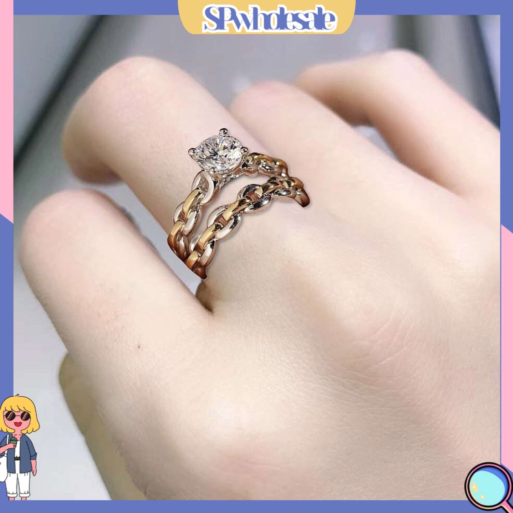 <SPwholesale> Bộ 2 Nhẫn Hợp Kim Đính Đá Sang Trọng Cho Nữ