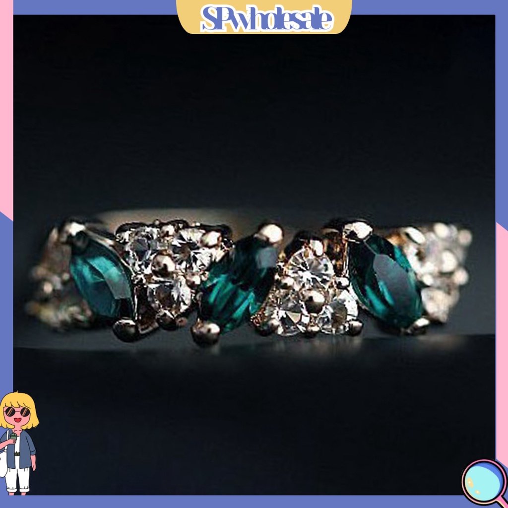 &lt;SPwholesale&gt; Nhẫn Hợp Kim Đính Đá Quý Nhân Tạo Màu Xanh Lá Cây Sang Trọng Cho Nữ