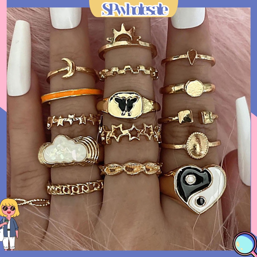 <SPwholesale> Set 16 Nhẫn Đeo Khớp Ngón Tay Nhiều Kiểu Dáng Tinh Tế Cho Nữ