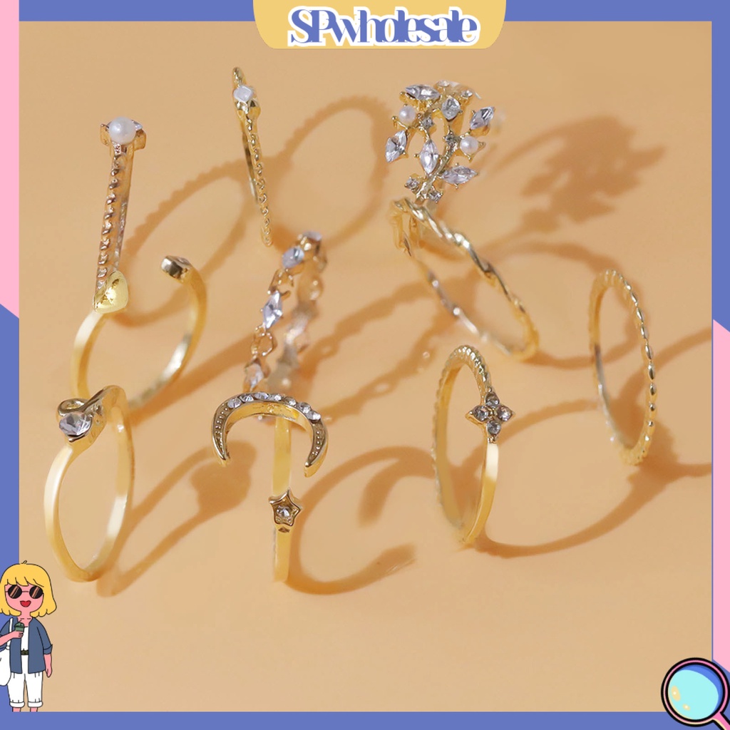 &lt;SPwholesale&gt; Bộ 10 Nhẫn Hợp Kim Đính Đá Xinh Xắn Dành Cho Nữ