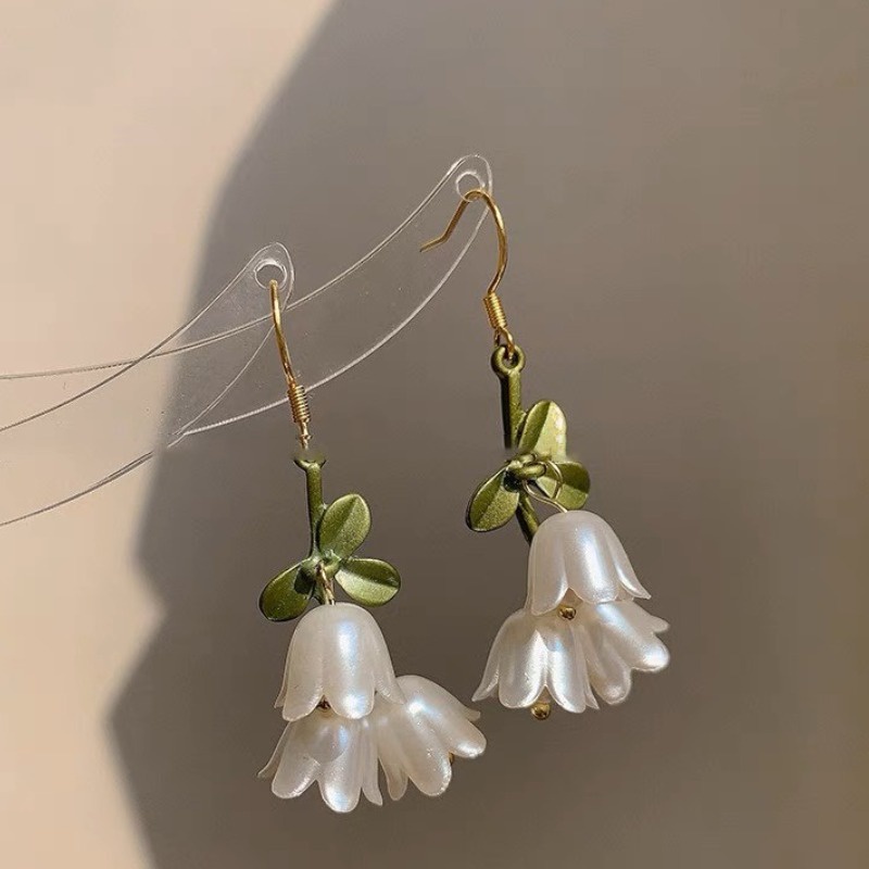 Bông Tai Hoa Lily of the Valley Lá Ngọc Trai Thời Trang Mới Phong Cách Mới Cho Nữ