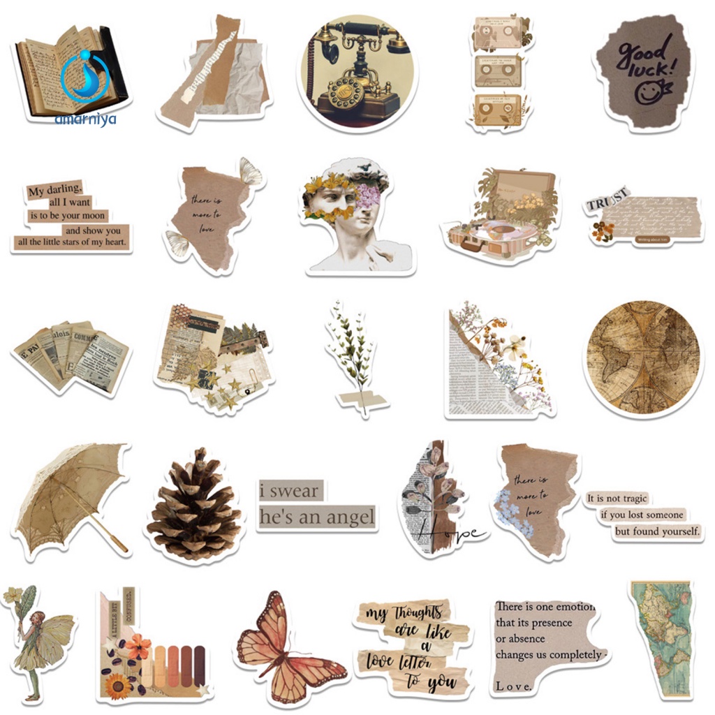 Amar Set 50 Nhãn Dán Vinyl Chống Nước Phong Cách Cổ Điển Dành Cho Học Sinh