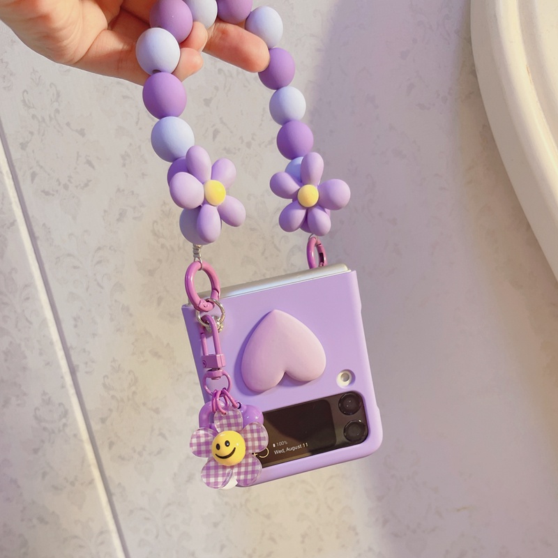 Ốp Điện Thoại Màu Tím Họa Tiết Hoa Xinh Xắn Cho samsung galaxy z flip 4 3 2 1 zflip4 zflip3 5g