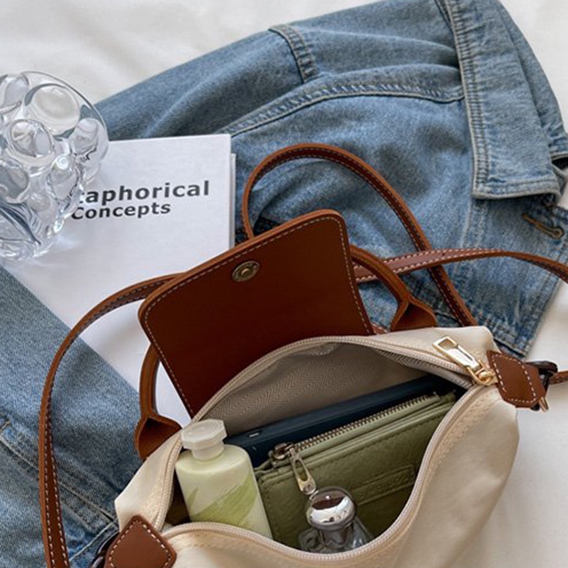 Túi Đeo Vai Bằng nylon Màu Sắc Tương Phản Phong Cách Pháp Cổ Điển Thời Trang Cho Nữ