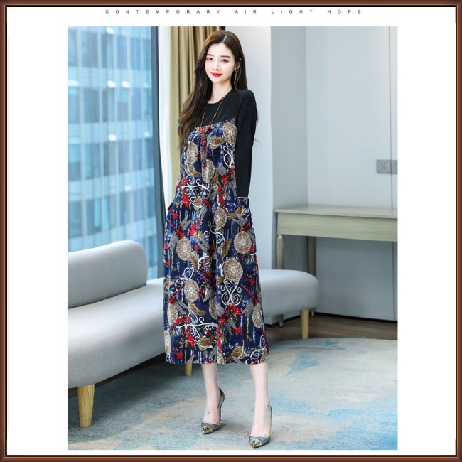 Đầm Chữ A Tay Dài Cổ Tròn Dáng Rộng In Họa Tiết Hoa Xinh Xắn Thời Trang Cho Nữ