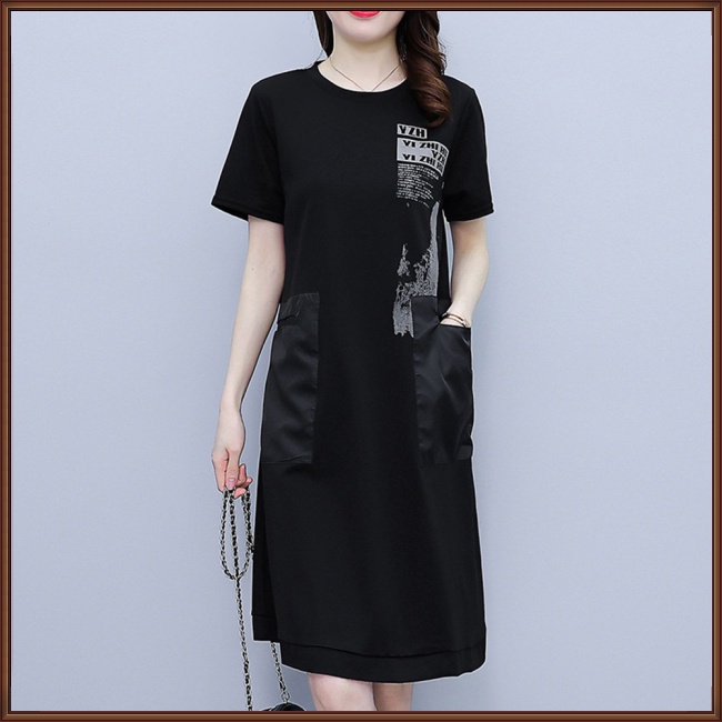 Đầm Midi Tay Ngắn Cổ Tròn Dáng Rộng Cỡ Lớn Thời Trang Mùa Hè Xinh Xắn Cho Nữ