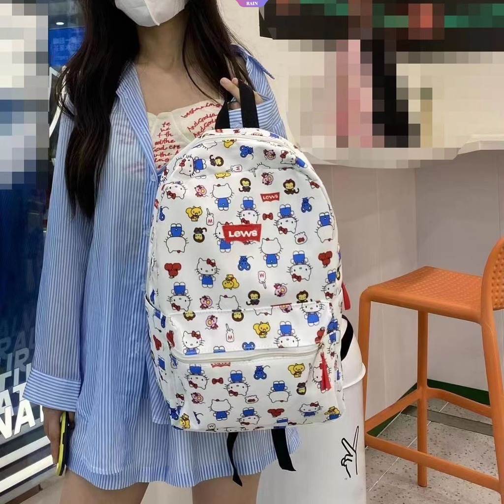 Ba Lô Vải Canvas Nylon Sức Chứa Lớn In Hình Sanrio Hello Kitty Dễ Thương Có Khóa Kéo Thời Trang Cho Nữ