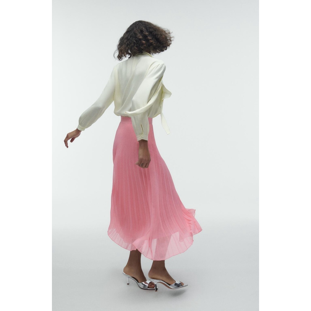 Zara Chân Váy Xếp Ly Lưng Cao Thời Trang Mùa Hè Cho Nữ