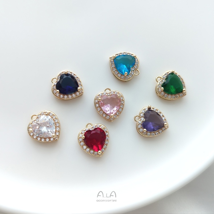 Mặt Dây Chuyền / Vòng Tay / Khuyên Tai Hình Trái Tim Đính Đá Zircon Nhiều Màu Sắc 14K