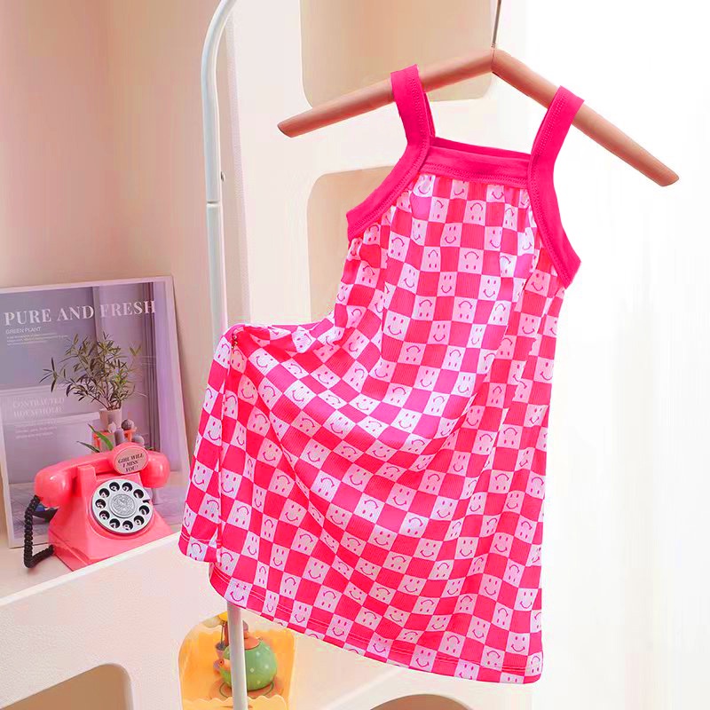 Đầm Công Chúa Hai Dây Bằng Lụa Lạnh In Hoa Thời Trang Mùa Hè Dành Cho Bé Gái 80-150CM