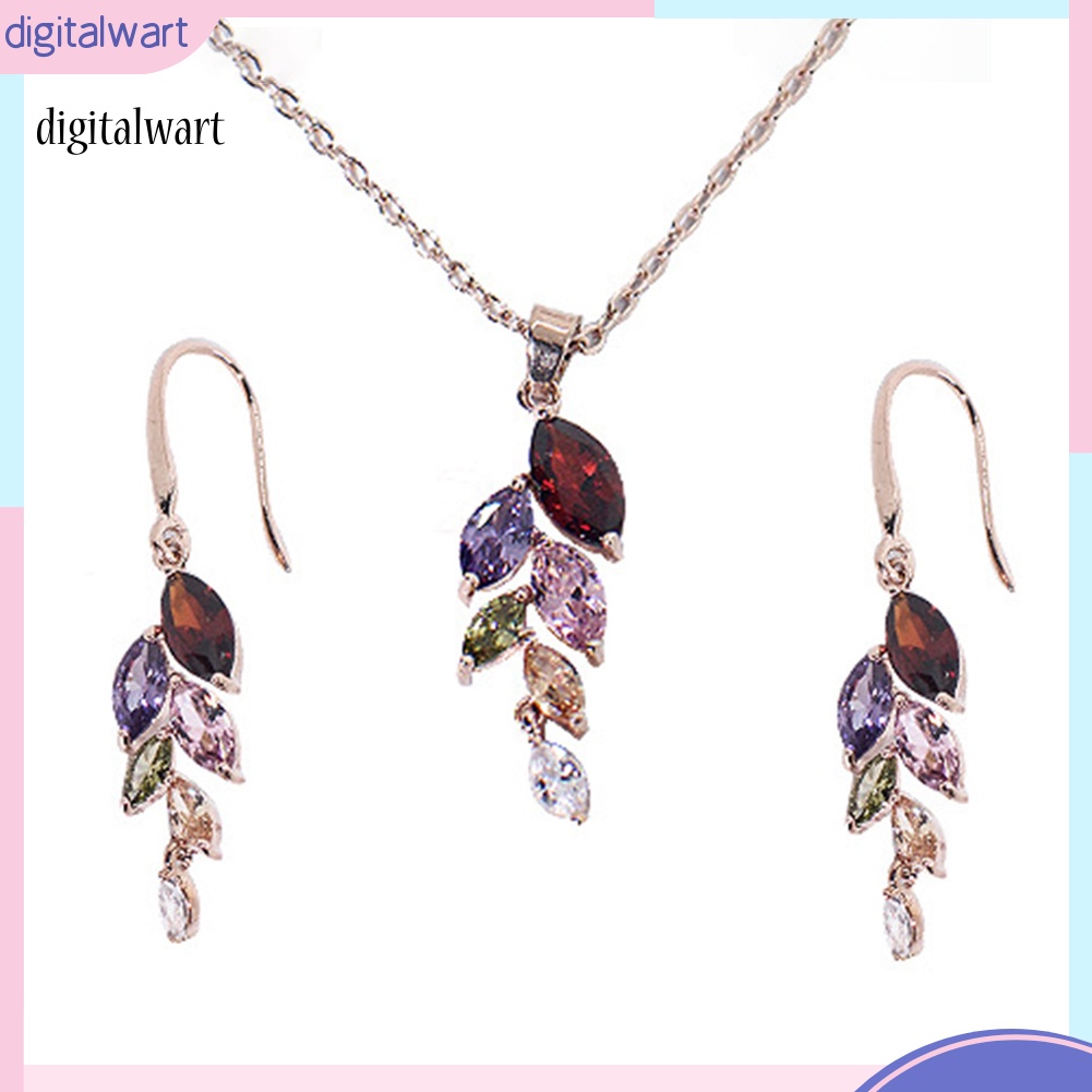 Kỹ Thuật Số| Bộ Vòng cổ + Bông Tai HợP Kim HìNh Lá ĐíNh Đá Xinh Xắ