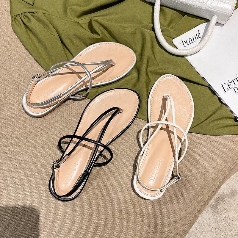 Giày Sandal Đế Bằng Hở Ngón Phối Dây Xinh Xắn Thời Trang Mùa Hè Cho Nữ