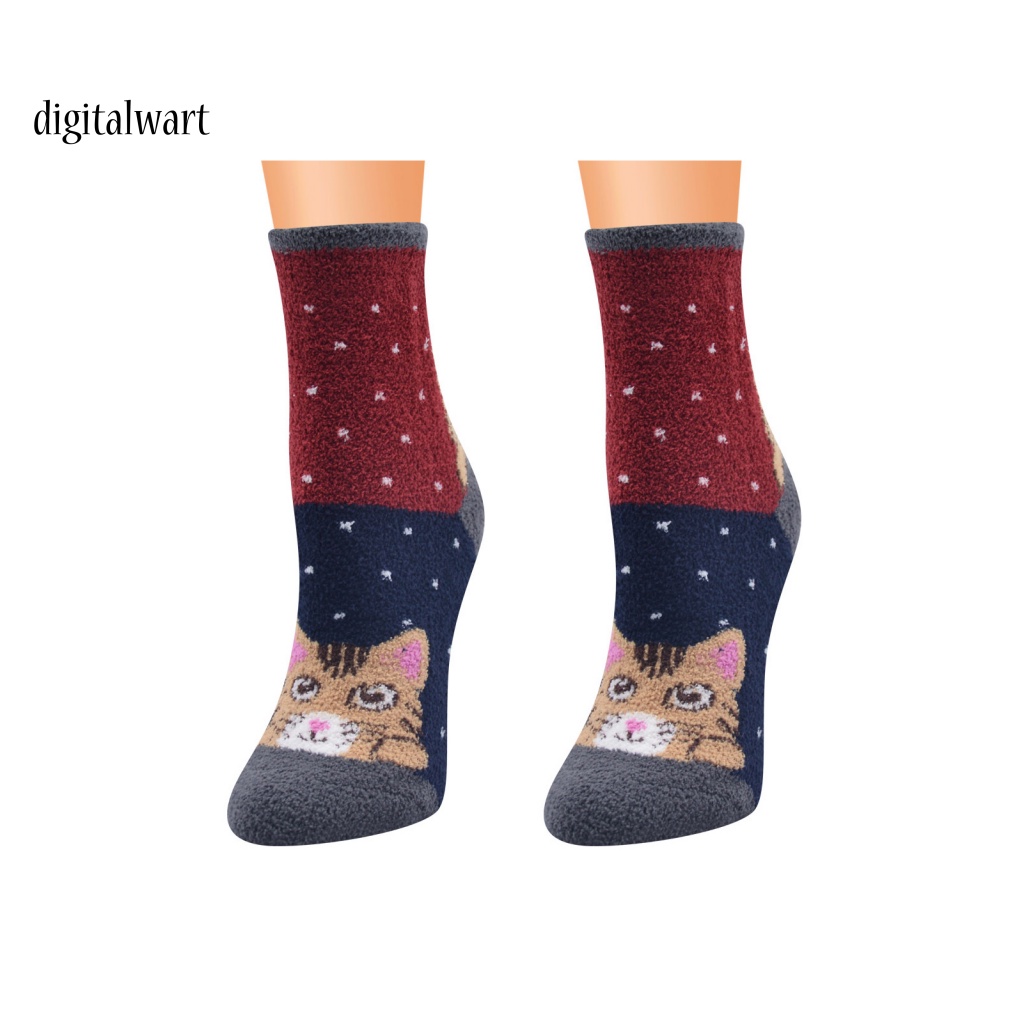 Kỹ Thuật Số| Vớ Nhung San Hô Mềm Mại Họa Tiết Mèo / Kẻ Sọc / Chấm Bi Giữ Ấm Mùa Đông Cho