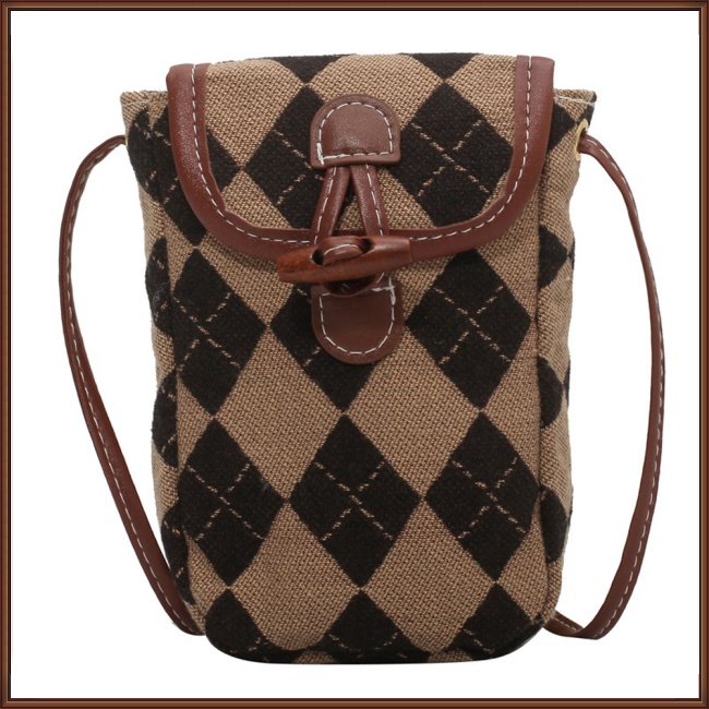 Túi Đeo Chéo Đựng Điện Thoại Có Khóa Kéo Họa Tiết Hình Thoi Đơn Giản Thời Trang Cho Nữ