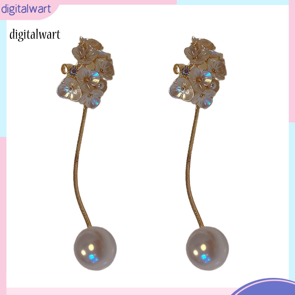 Kỹ Thuật Số| 1 Đôi Bông Tai Dáng Dài Hình Hoa Đính Ngọc Trai Nhân Tạo Thời Trang Dành Cho Nữ