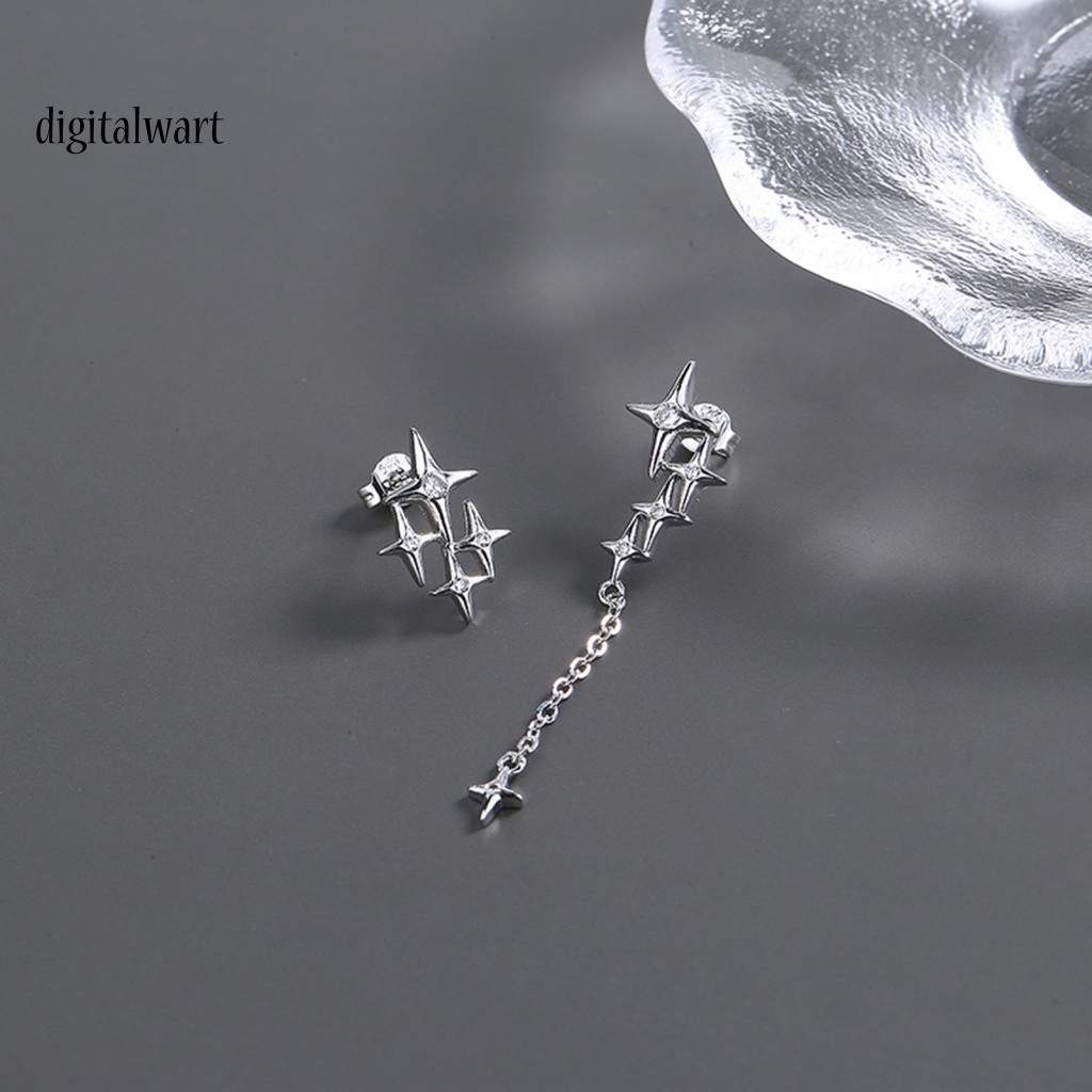 Kỹ Thuật Số| 1 Đôi Bông Tai Dạng Xích Mạ Bạc Dáng Dài Hình Ngôi Sao Lấp Lánh Thời Trang Dự Tiệc