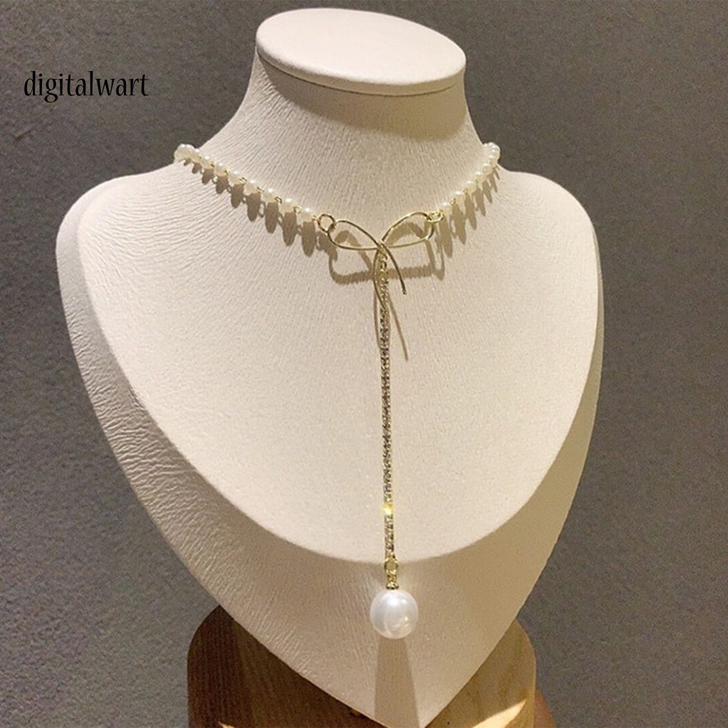 Kỹ Thuật Số| Vòng Cổ Ngọc Trai Giả Thắt Nơ Bằng Đồng Dễ Phối Đồ Thời Trang Cho Nữ