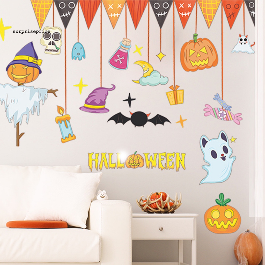 Set 2 Decal dán tường Tự Dính Chống Nước Họa Tiết Hoạt Hình Halloween Trang Trí Nhà Cửa