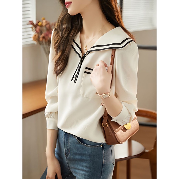 Áo Sơ Mi chiffon Tay Dài Cổ Thủy Thủ Thời Trang Mùa Xuân 2023 Mới Dành Cho Nữ