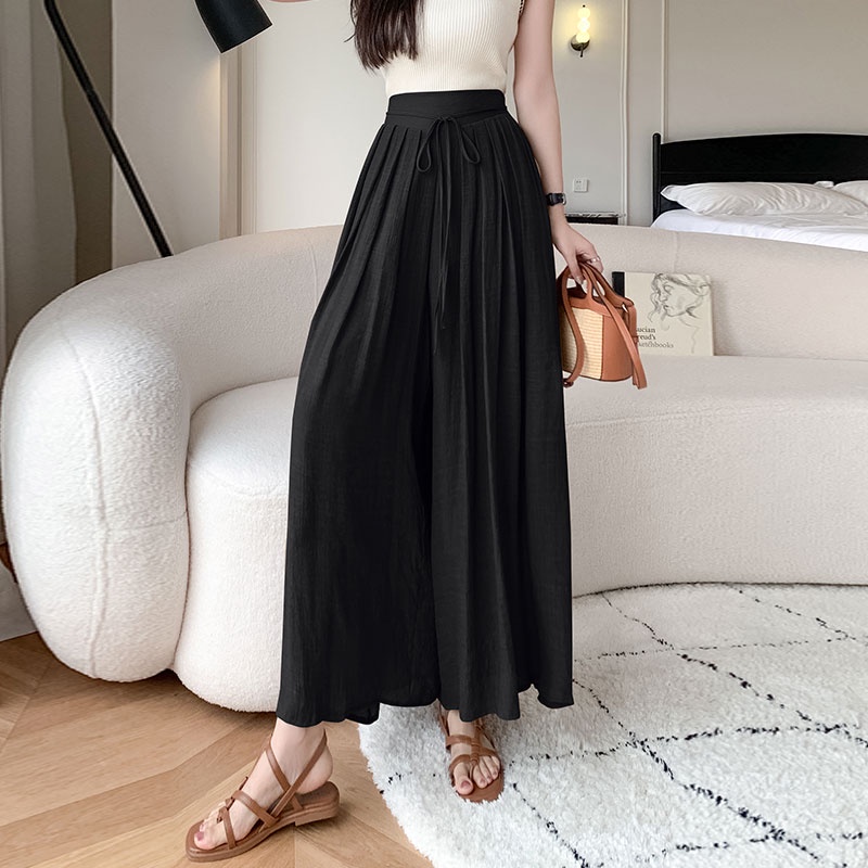 SUXI Quần Dài Ống Rộng Lưng Cao Co Giãn Màu Sắc Đơn Giản Dành Cho Nữ