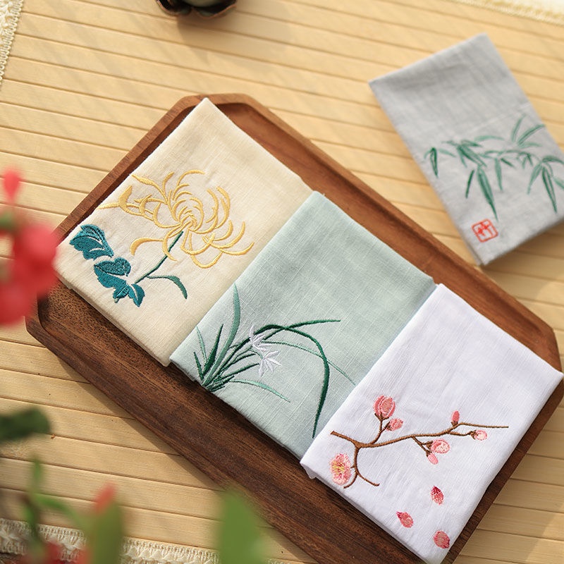 Khăn Tay Cotton Nguyên Chất Thêu Hoa Phong Lan Hoa Cúc Nhỏ Gọn Có Thể Tùy Chỉnh Cho Nam Và Nữ