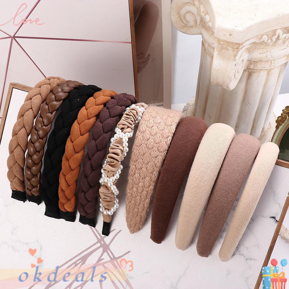 Băng Đô Vải Bản Rộng Dày Họa Tiết Kẻ Sọc Thời Trang Thu Đông Cho Nữ