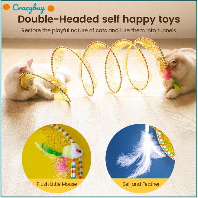 Cr Set 2 Đồ Chơi Đường Hầm Hình Chữ S Gấp Gọn Phối Lông Vũ Dành Cho Mèo Cưng