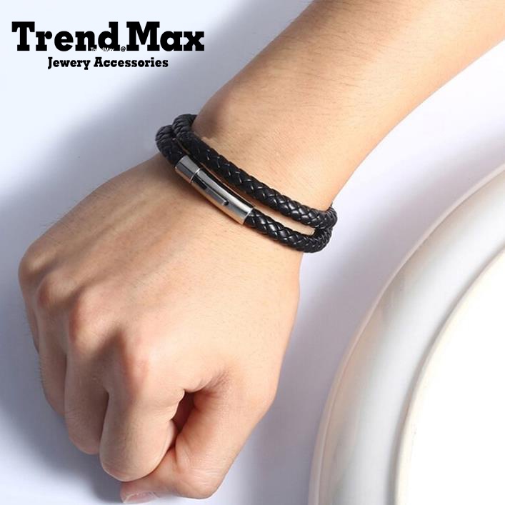 Vòng tay nam da bện 6MM màu đen khóa inox cao cấp thời trang rẻ đẹp cao cấp cá tính màu đen dây to đen ngầu