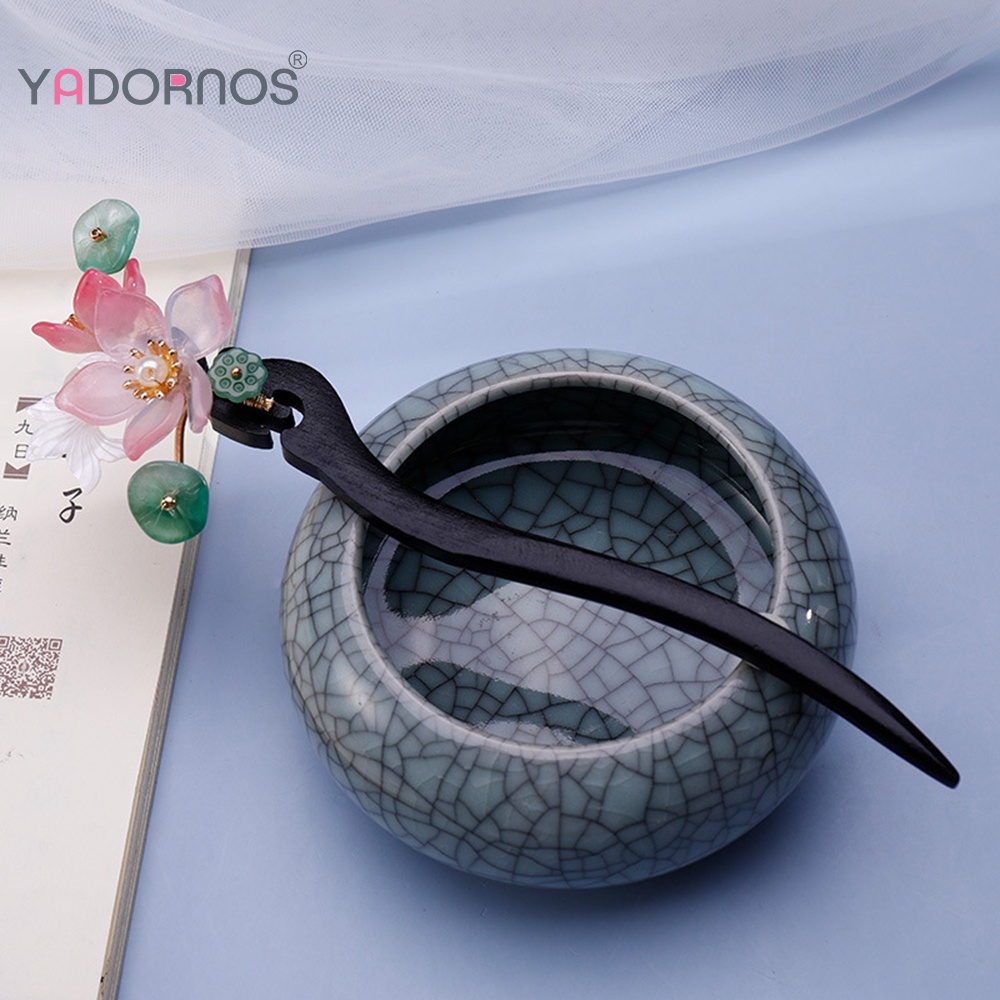 Trâm Cài Tóc YADORNOS Hình Hoa Sen Phong Cách Trung Hoa Cổ Điển