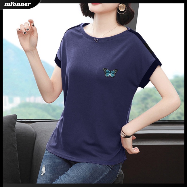 Áo Thun Tay Ngắn Cổ Tròn Dáng Rộng In Hình Bướm Thời Trang Mùa Hè Cho Nữ