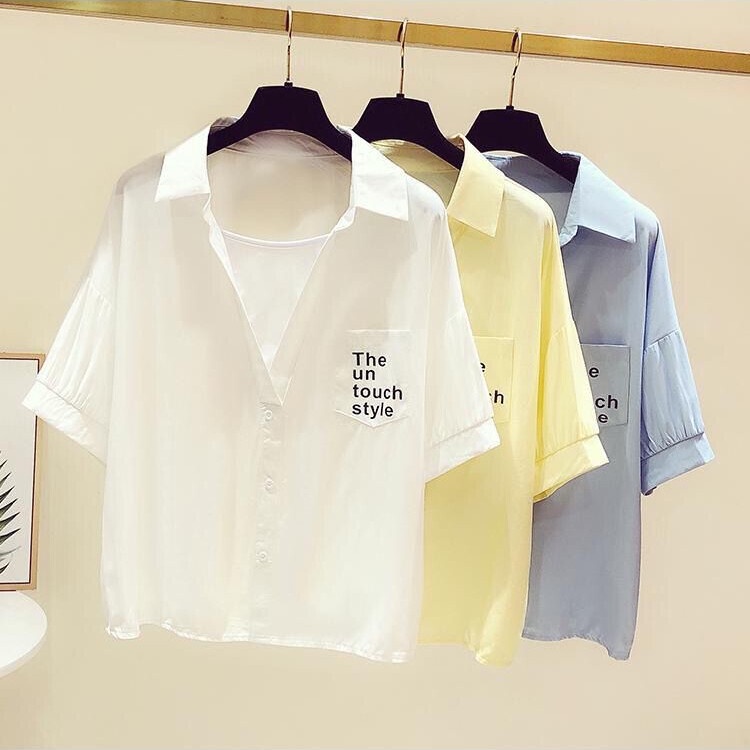 Áo Sơ Mi Nữ Ngắn Tay Dáng Rộng Màu Vàng Phong Cách Hàn Quốc Thời Trang Mới 2023