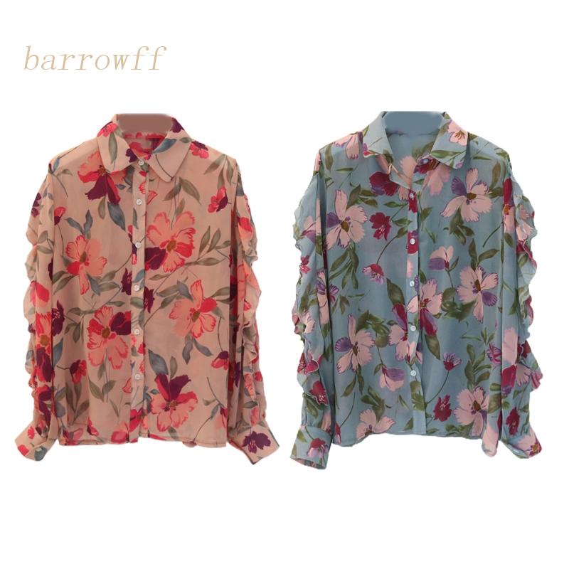 Áo Sơ Mi Tay Dài Họa Tiết Hoa Dáng Rộng Thời Trang Cho Nữ