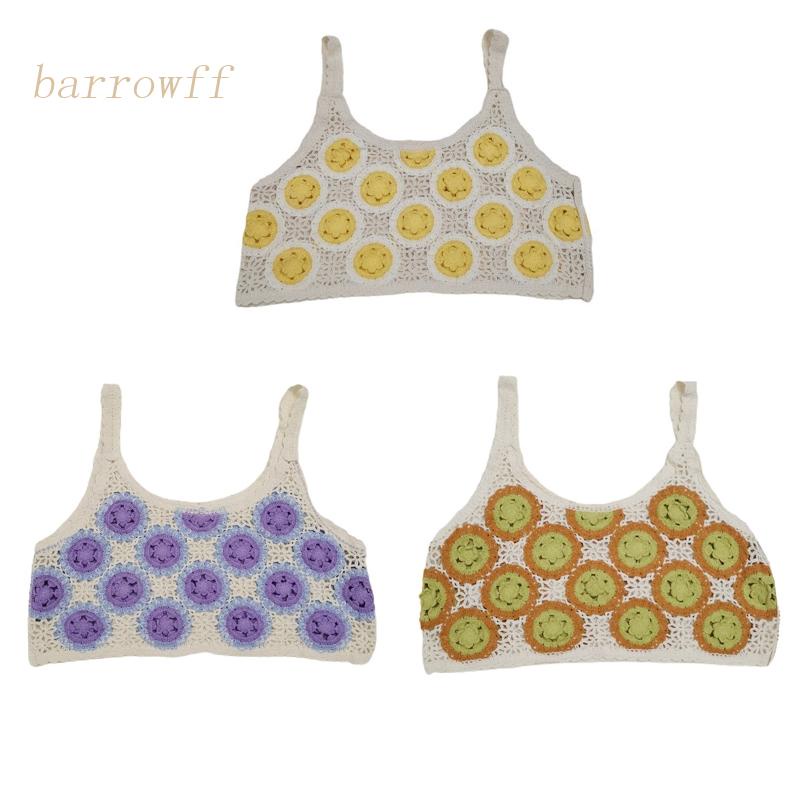 Brroa Áo Croptop Dệt Kim Không Tay Họa Tiết Hoa Tròn Màu Sắc Tương Phản Thời Trang Mùa Hè Cho Nữ