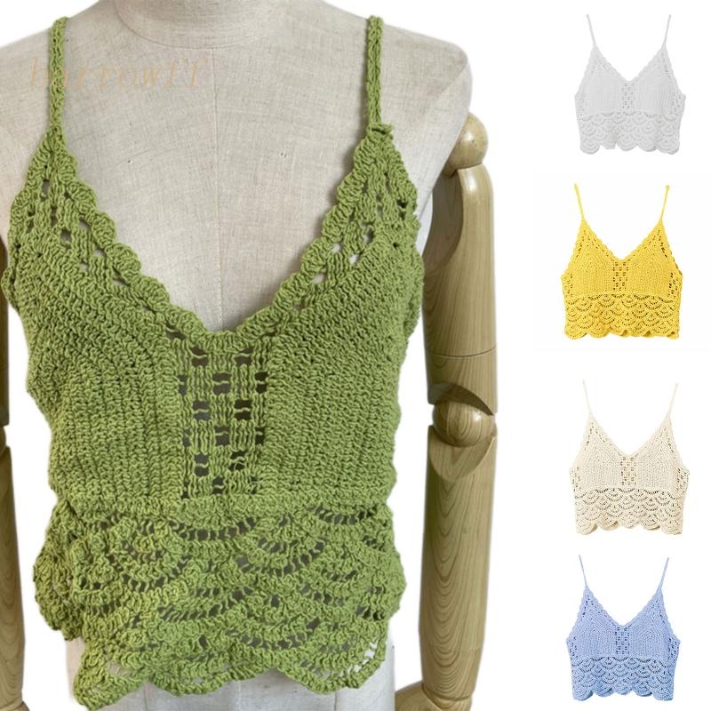 Áo Croptop Dệt Kim Hai Dây Cổ Chữ V Khoét Sâu Gợi Cảm Phong Cách Boho Cho Nữ