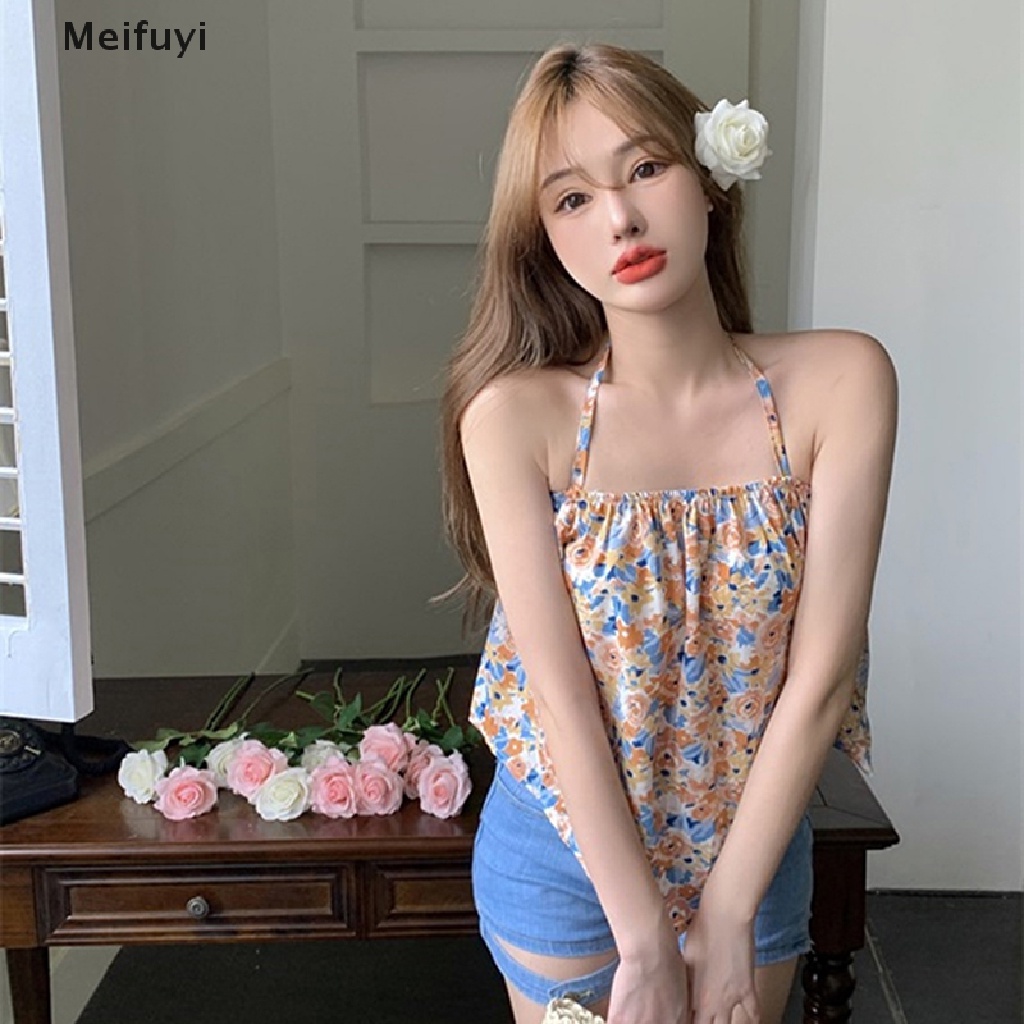 [Meifuyi] Áo In Hoa Y2K Hở Lưng Ôm Dáng Phong Cách Cổ Điển