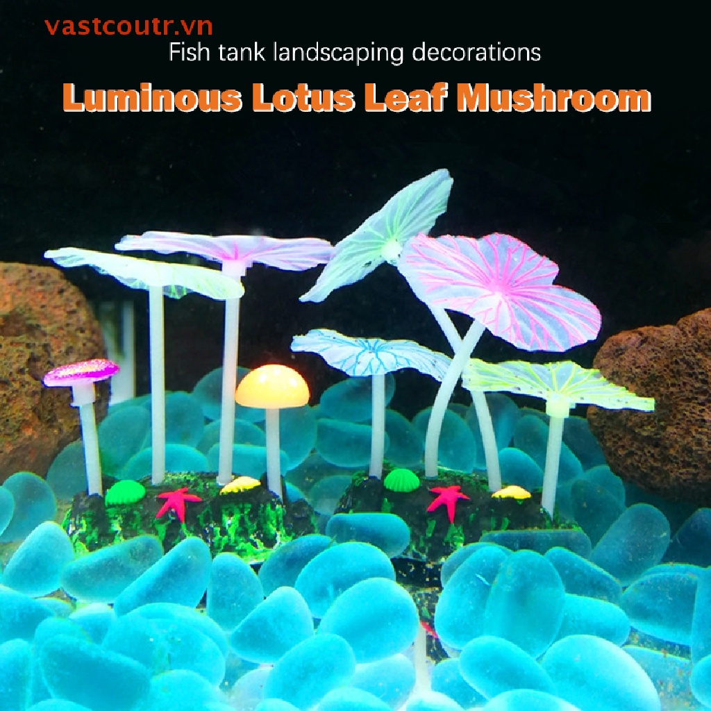 San Hô Nhân Tạo Hình Lá Sen / Nấm Màu Dạ Quang Độc Đáo Trang Trí Bể Cá