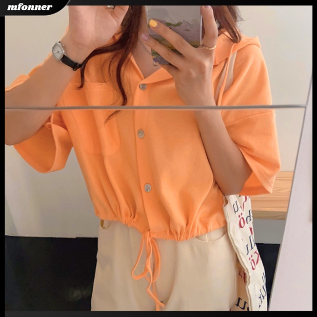 Áo Hoodie Lửng Tay Lỡ Dáng Rộng Màu Sắc Đơn Giản Cho Nữ