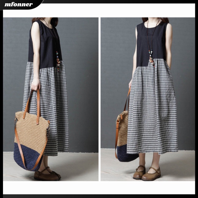 Đầm Sát Nách Cổ Tròn Dáng Rộng Cỡ Lớn Thời Trang Mùa Hè Cho Nữ