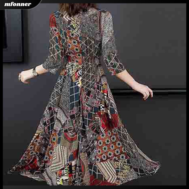 Đầm Dự Tiệc Tay Lửng Cổ Chữ V In Họa Tiết Thời Trang Cho Nữ