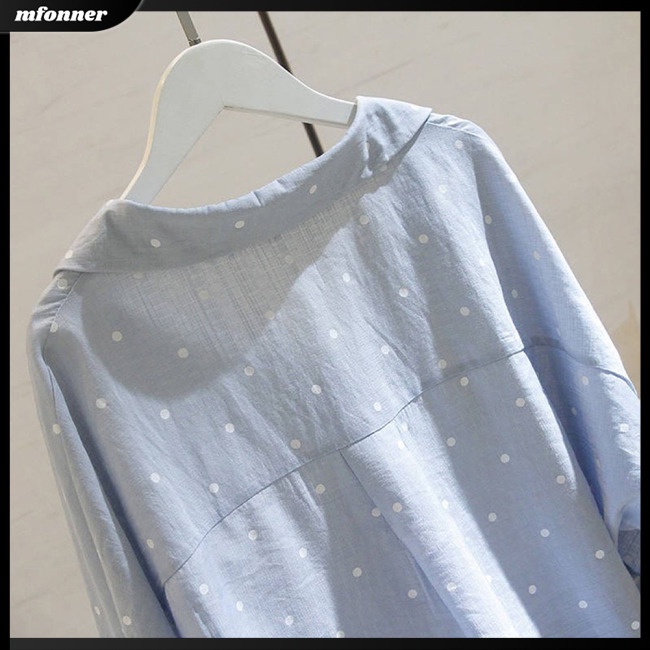 Áo Sơ Mi Nữ Tay Lửng Cổ Chữ V Họa Tiết Chấm Bi Thời Trang