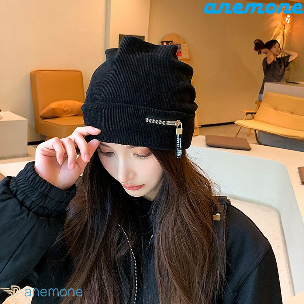 Mũ beanie Dệt Kim Có Khóa Kéo Màu Trơn Thời Trang Dành Cho Nam