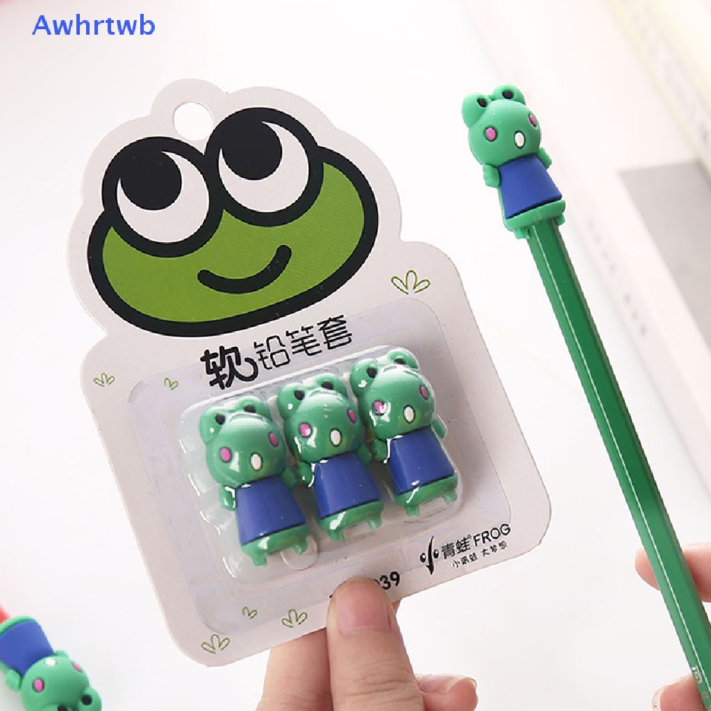 Set 3 Vỏ Bọc Bút Chì Bằng Cao Su Mềm Họa Tiết Động Vật Hoạt Hình Dễ Thương Cho Học Sinh Mới