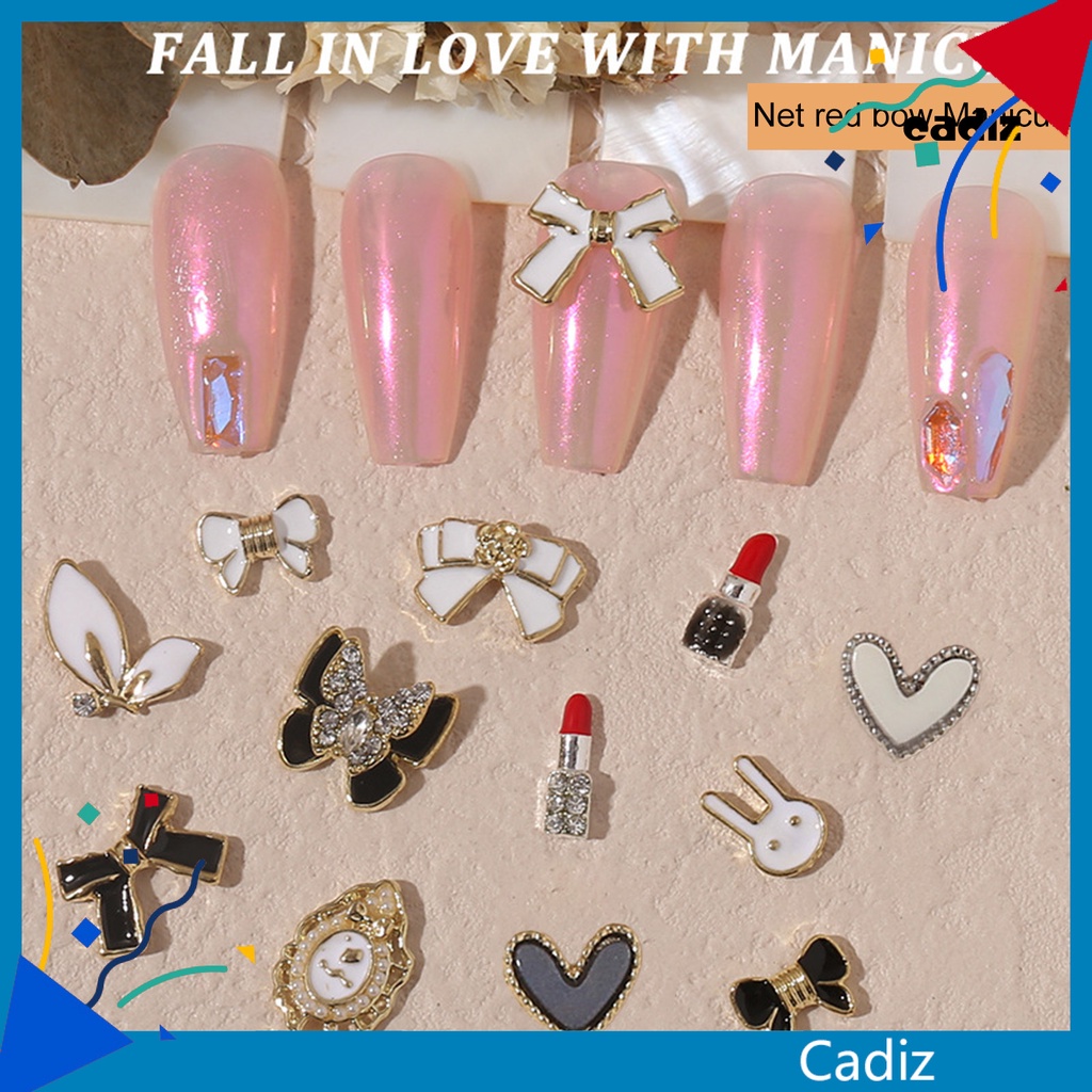 Set 10 Phụ Kiện Trang Trí Móng Tay Nghệ Thuật Bằng Hợp Kim Ba Chiều Độ Bóng Cao Hình Nơ Hoa Trà