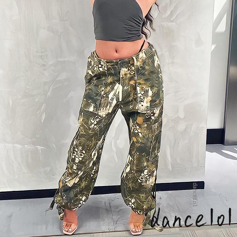 Quần Dài Eo Cao Dáng Suông Có Túi Bên Hông In Họa Tiết Đường Phố Cho Nữ Dance