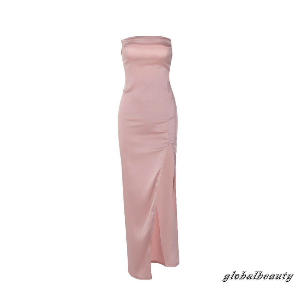 Đầm Hai Dây Vải Satin Xẻ Tà Cao Đính Đá Màu Sắc Đơn Giản Cho Nữ