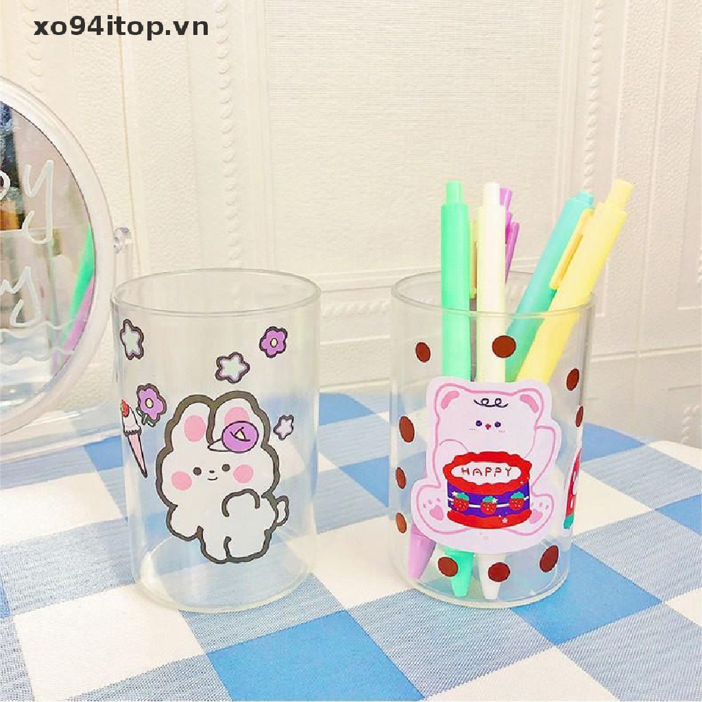 Hộp Đựng Bút / Cọ Trang Điểm Bằng Acrylic Trong Suốt Hình Tròn / Vuông Sức Chứa Lớn Tiện Dụng Cho Trường Học / Văn Phòng
