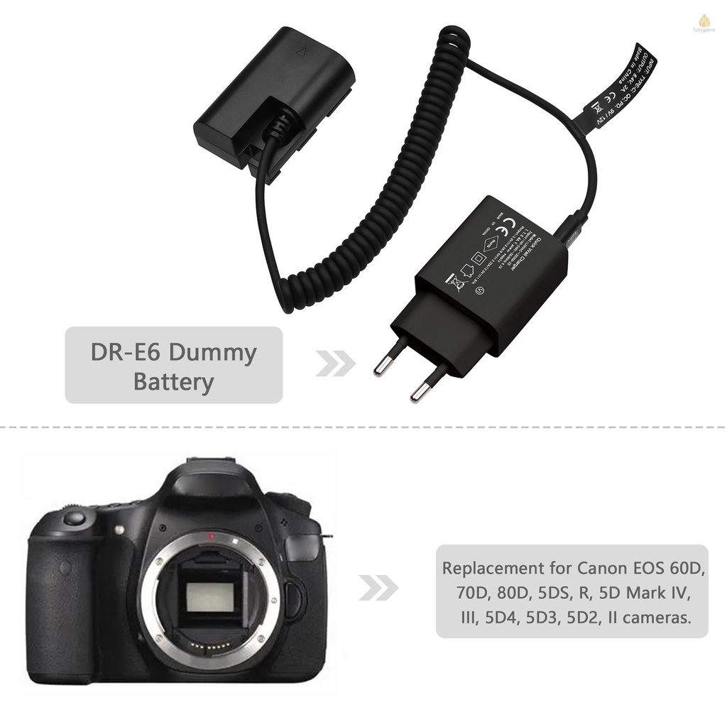 Đầu Nối Pin Andoer Type-C DR-E6 DC 20W PD Thay Thế Cho EOS 60D 70D 80D 5DS R 5D Mark IV III 5D4 5D3 5D2 II