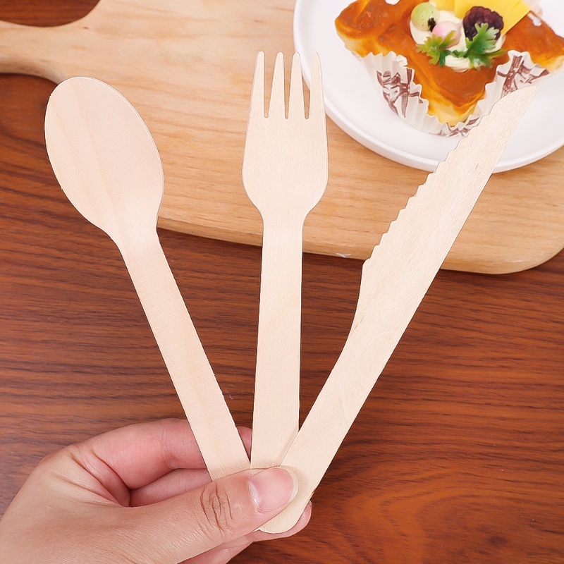 Set 100 Muỗng Nĩa Ăn Kem / Cà Phê / Salad / Bánh Mì Pasta Tự Nhiên Phân Hủy Được Thân Thiện Với Môi Trường