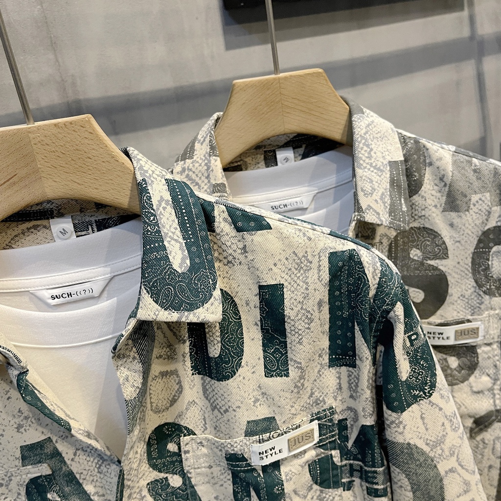 Áo Sơ Mi Tay Dài In Chữ Phong Cách Retro Mỹ Thời Trang Cho Nam