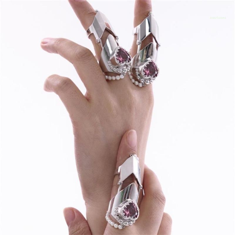 Nhẫn Hình Trái Tim Đính Pha Lê / Ngọc Trai Nhân Tạo Có Thể Uốn Cong Thời Trang